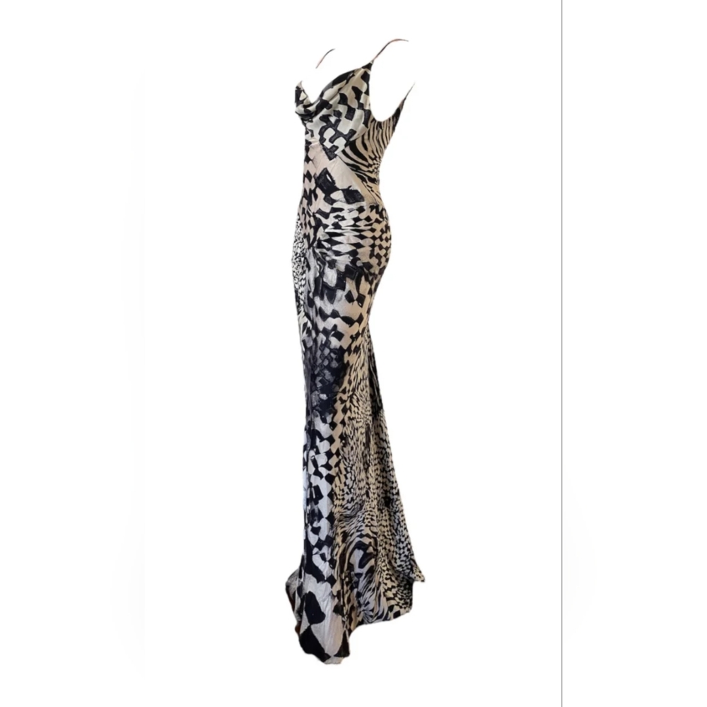 Roberto Cavalli vintage silk maxi dress gown black white - Picture 3 of 5